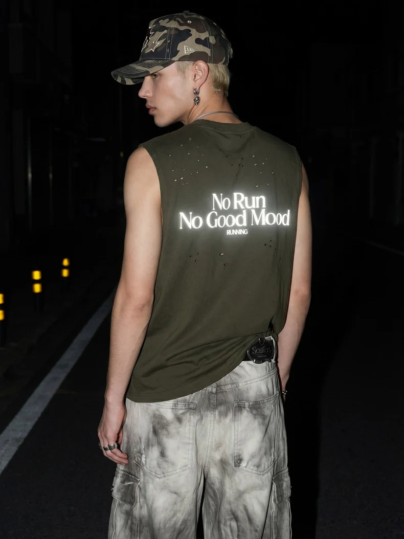 Hole Running Reflective Printed Tank Tops