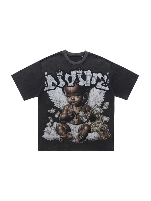 Washing Water Retro Angel Child Printed Loose-fit T-shirts - Image 10