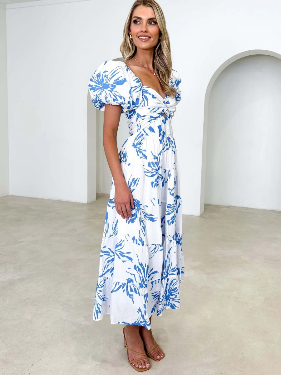 Floral Print Puff Sleeve Maxi Dress - Image 5