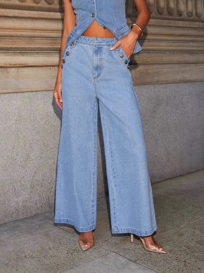 Denim Vest Wide-leg Long Two-piece Set - Image 3