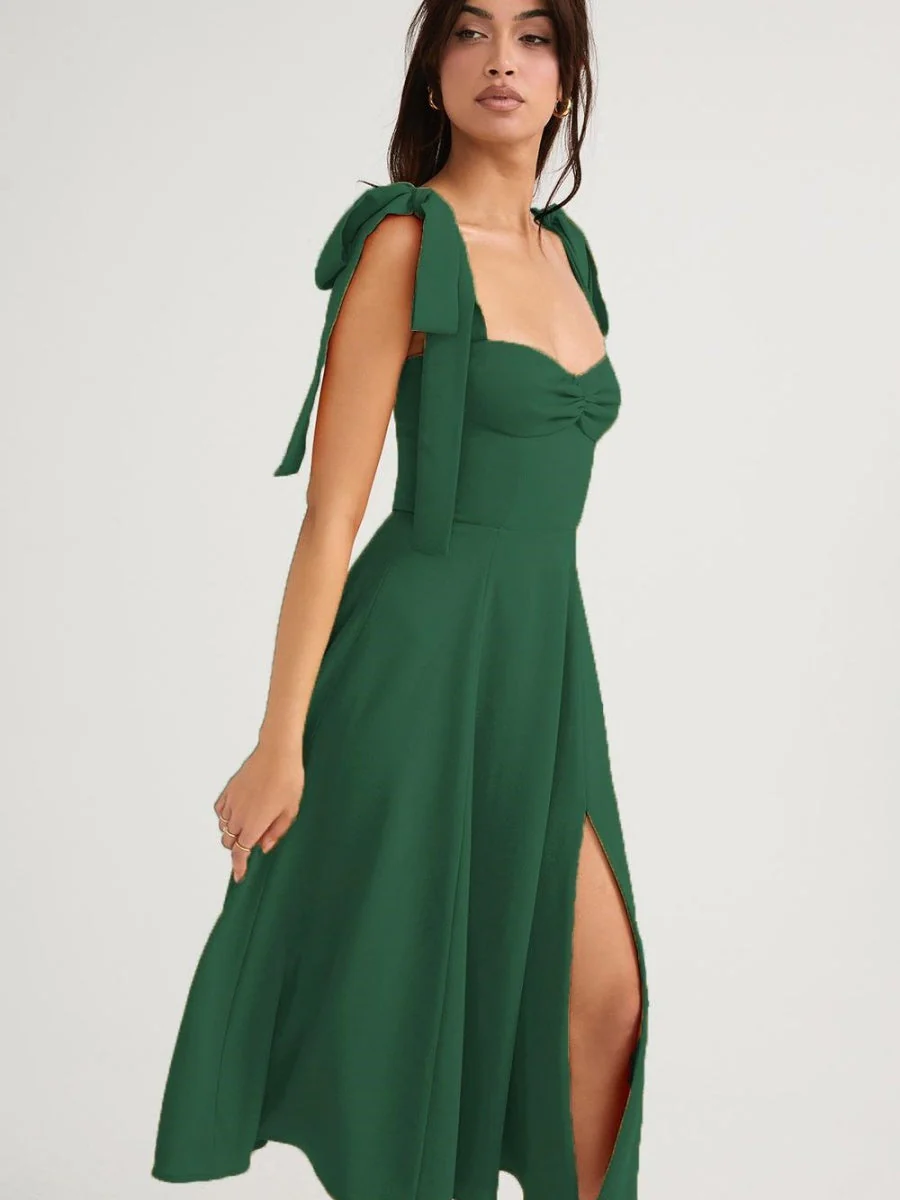Lace Up Slit Bridesmaid Cocktail Party Maxi Dresses - Image 7