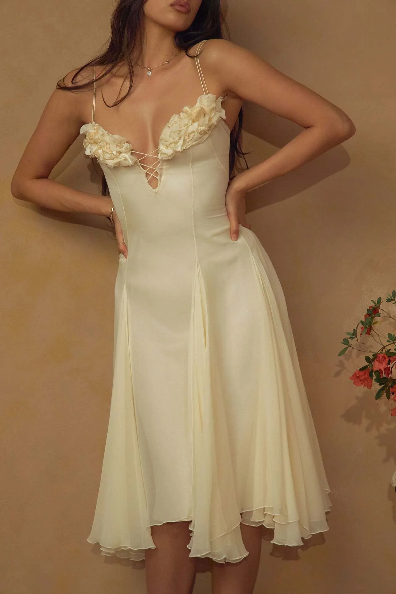 3D Flowers Bandage Slit Formal Dress Maxi Dresses - Image 4