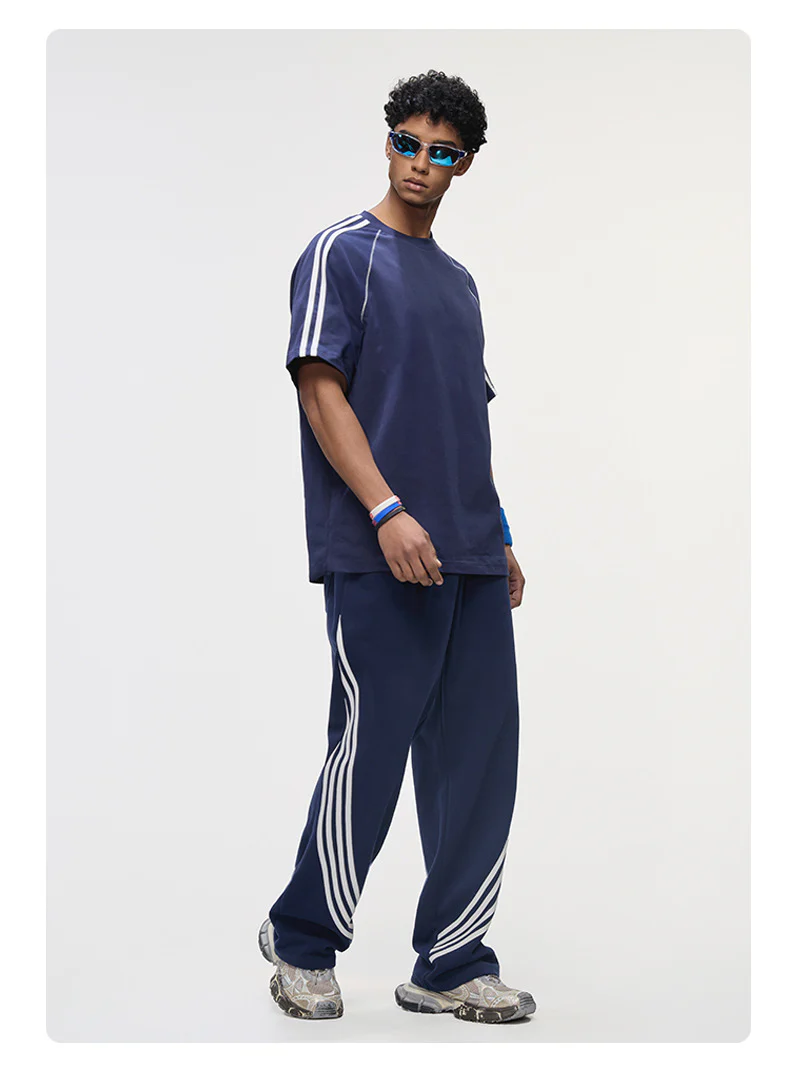 Hasselblad Stripes Short Sleeves Pants Color-blocked Set - Image 7