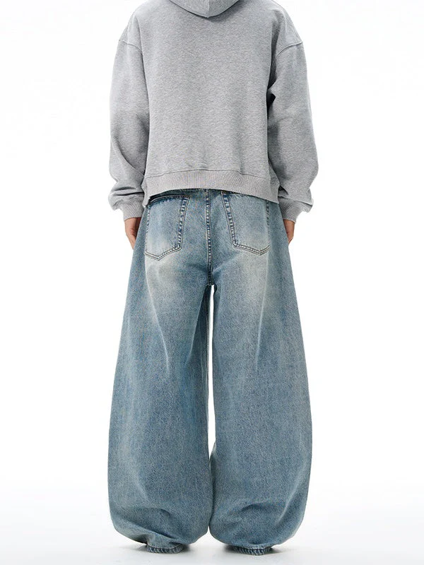 Classic Washing Buttons Baggy Wide-leg Jeans - Image 3