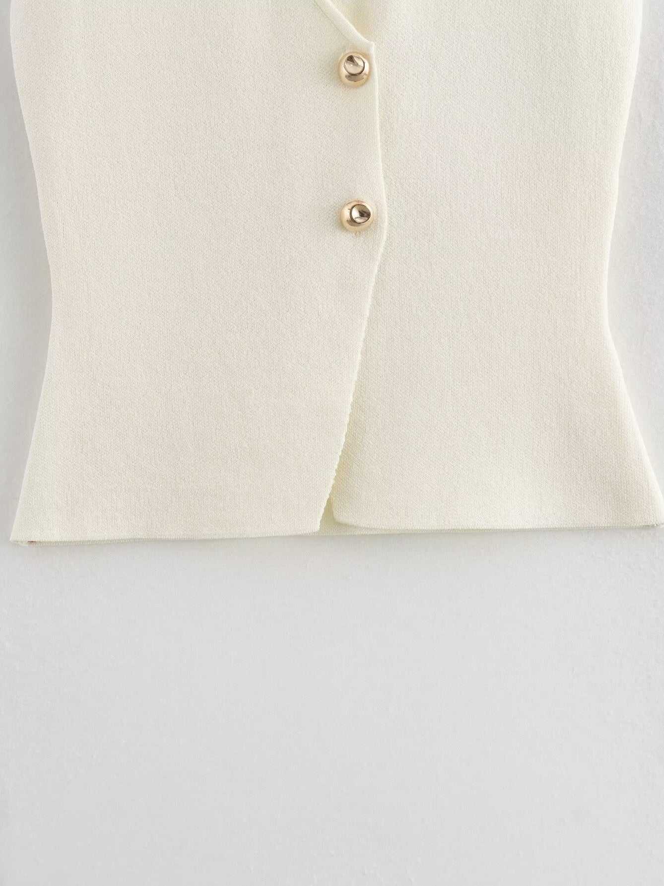 V-neck With Gold Buttons Vest Pleated Skirt 2-piece Sets - Image 5