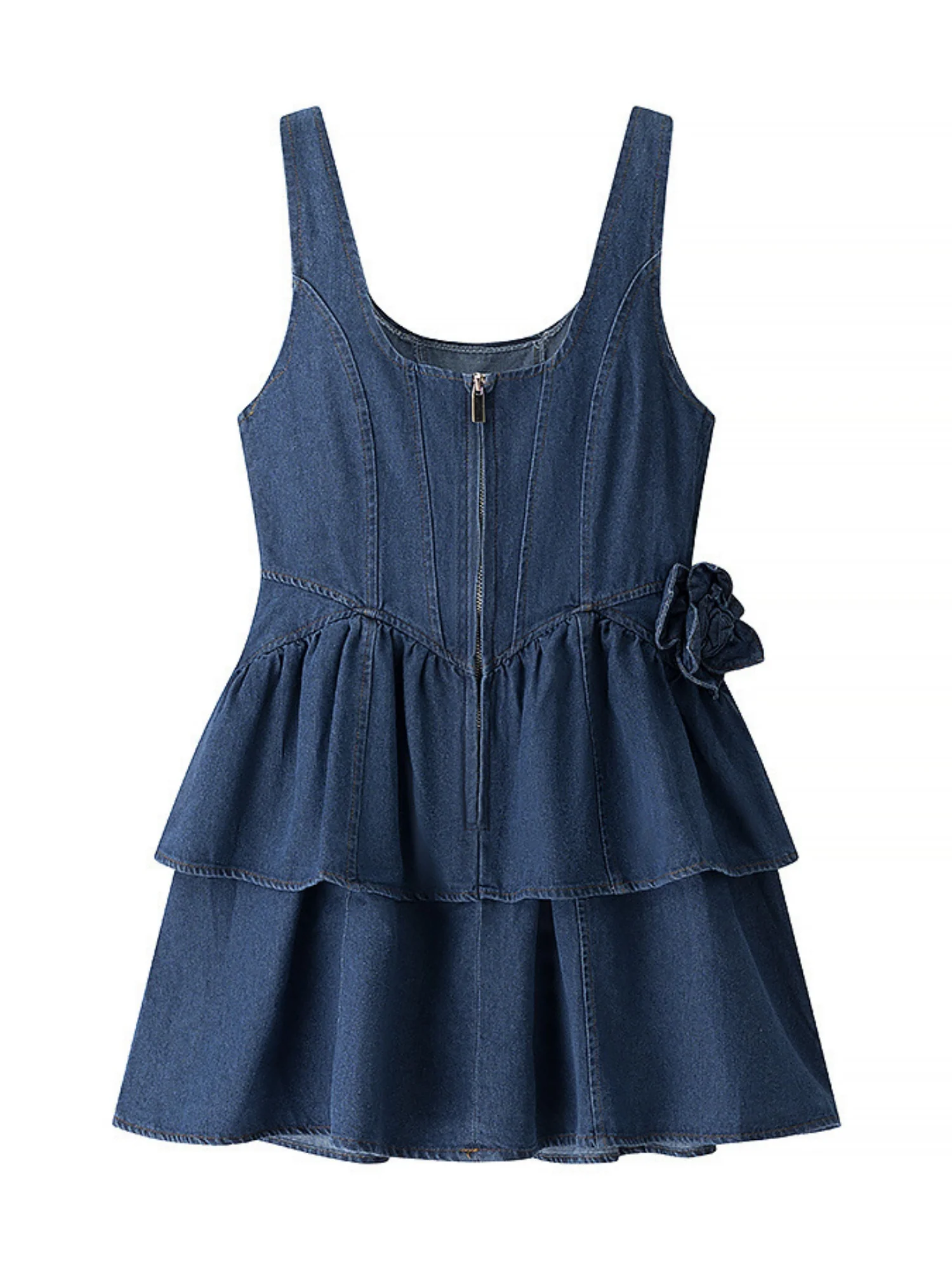 Denim 3D Flowers Tutu Spaghetti Strap Waist Mini&Short Dresses - Image 5