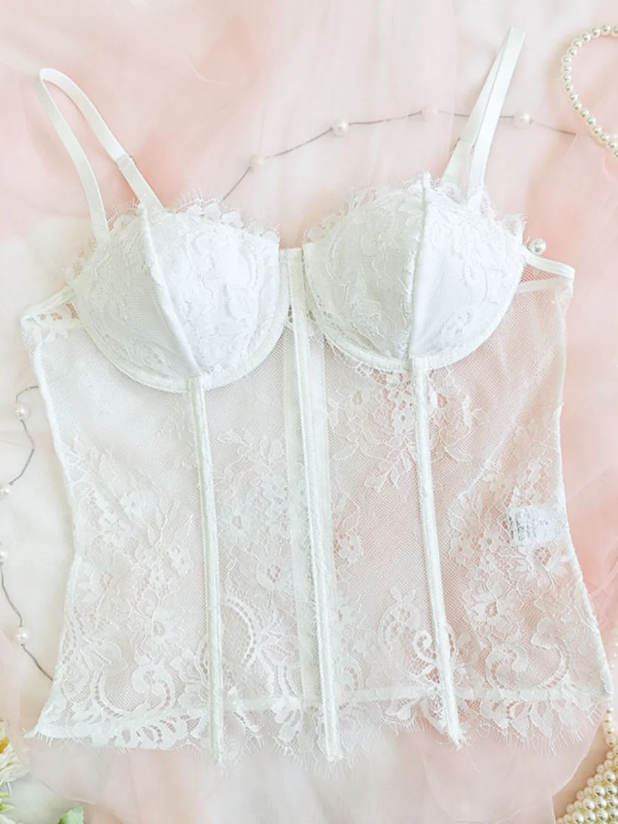 Lace Trim Splicing Mesh Perspective Camisoles - Image 13