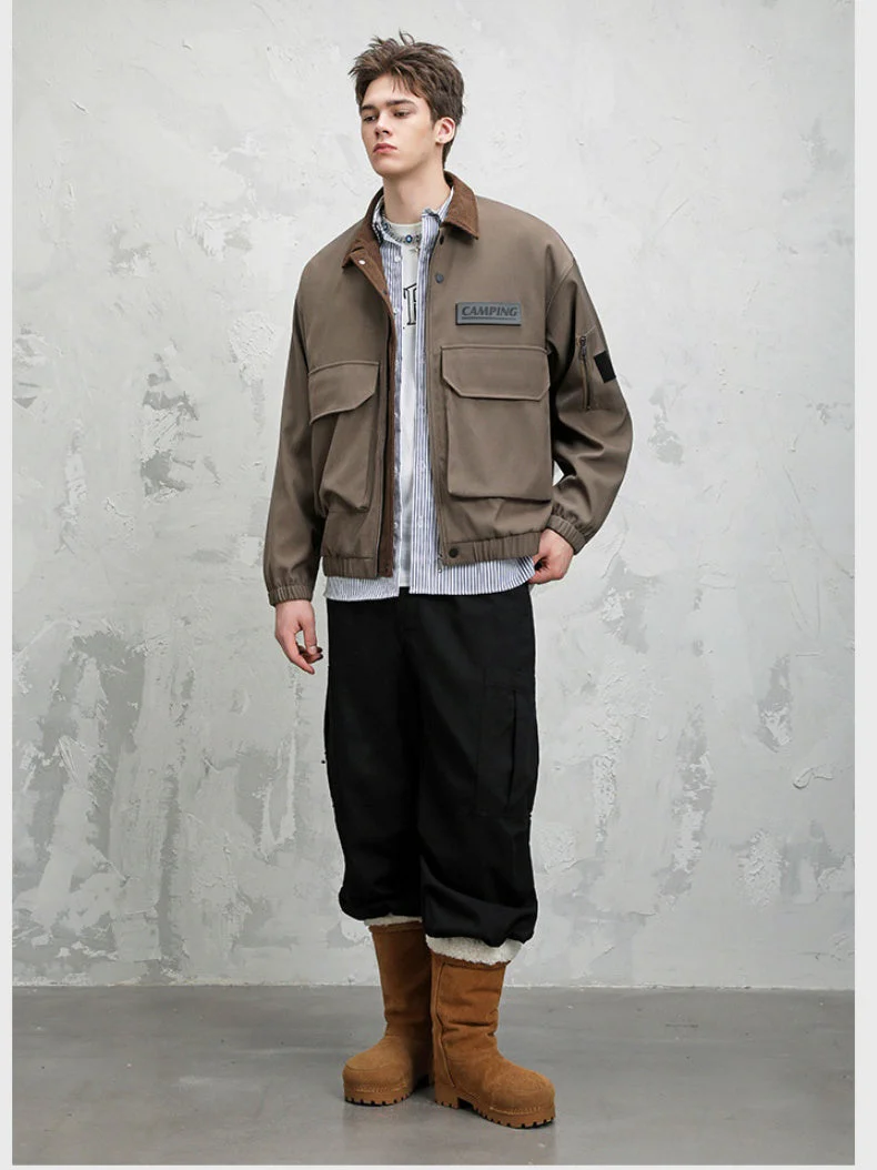 Leisure Multiple Pockets Wasteland Style Retro Lapel Work Jacket - Image 6