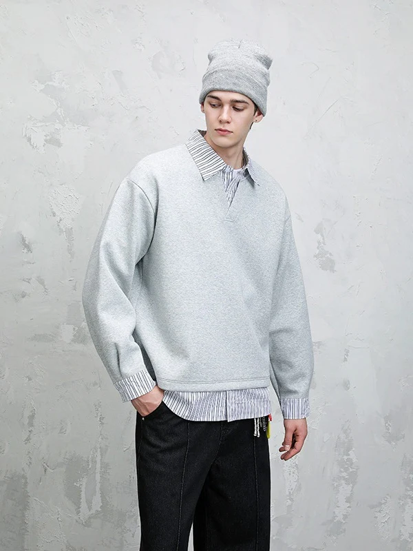 Design Fake Two Pieces Stripes Sports Casual Sweatshirts