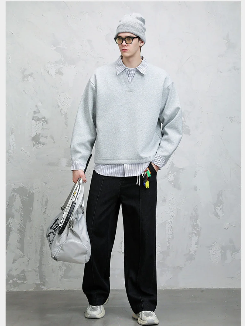 Design Fake Two Pieces Stripes Sports Casual Sweatshirts - Image 2