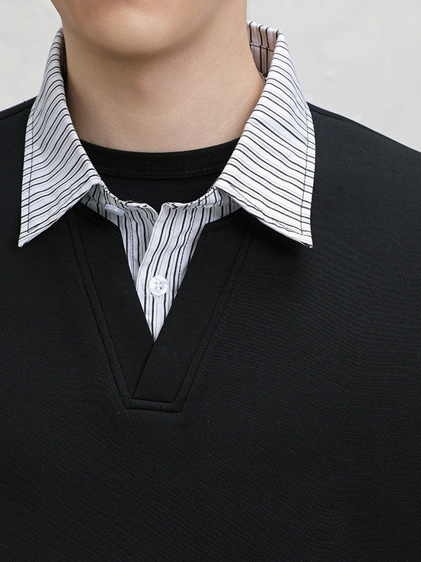 Design Fake Two Pieces Stripes Sports Casual Sweatshirts - Image 5