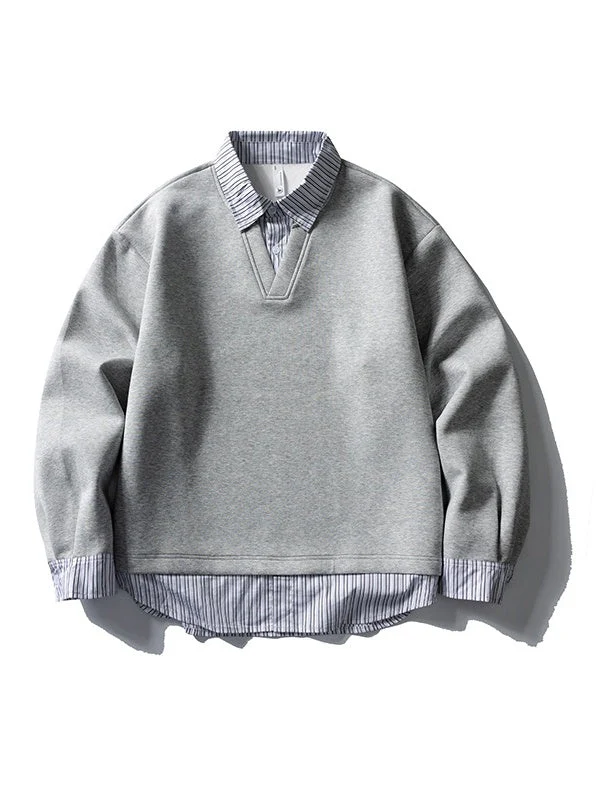 Design Fake Two Pieces Stripes Sports Casual Sweatshirts - Image 6