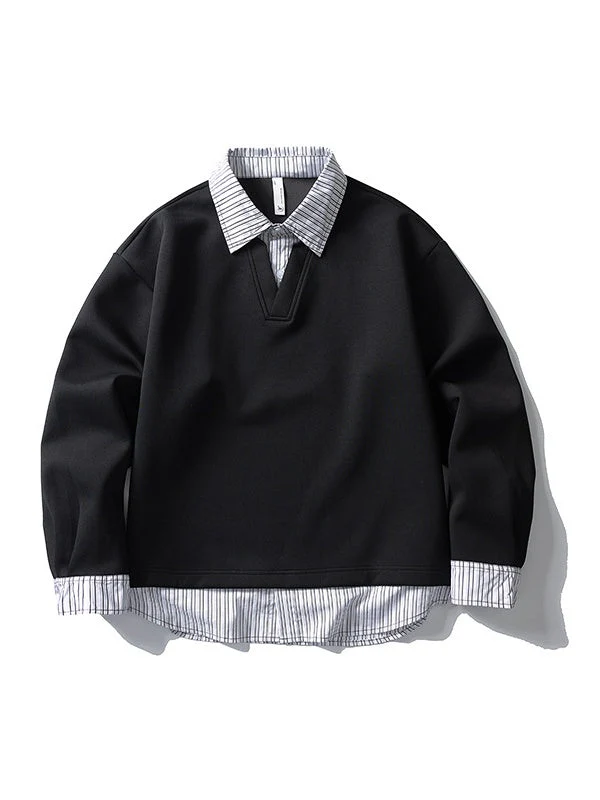 Design Fake Two Pieces Stripes Sports Casual Sweatshirts - Image 7