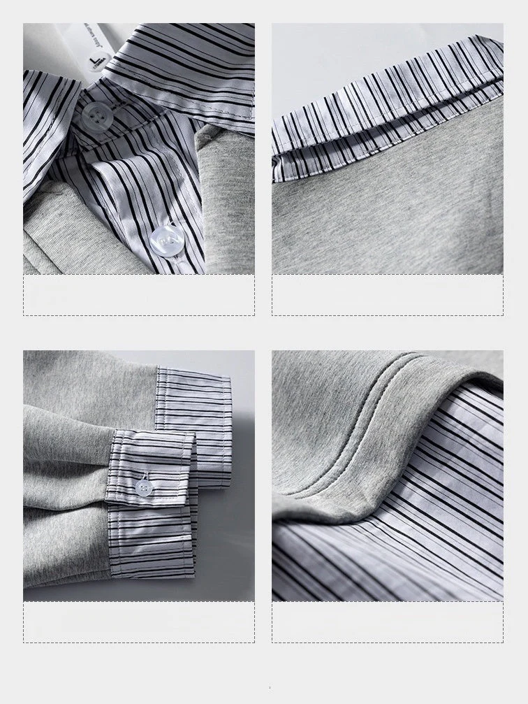 Design Fake Two Pieces Stripes Sports Casual Sweatshirts - Image 8