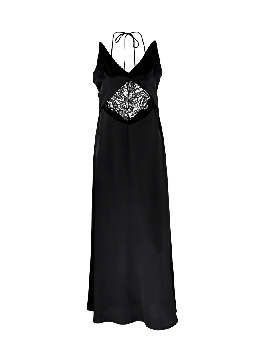 Black Lace Open Backless Halter High-waisted Long Dress - Image 8
