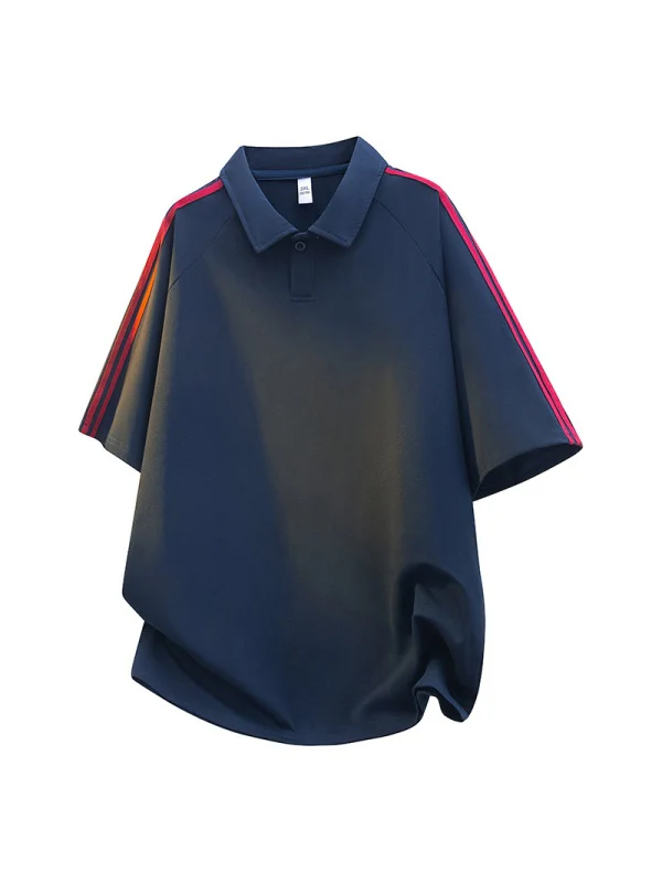 Stripes Patchwork Loose-fit POLO Shirt - Image 6