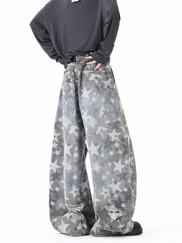 Star Print Hole Machete Jeans - Image 2