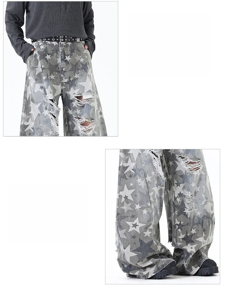 Star Print Hole Machete Jeans - Image 4