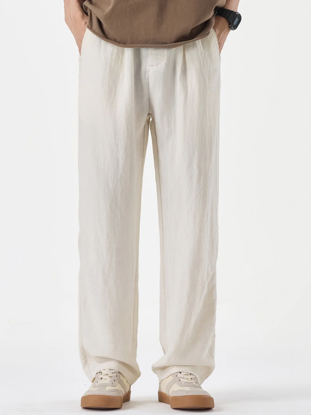 Linen Blend Straight-fit Breathable Pants - Image 4