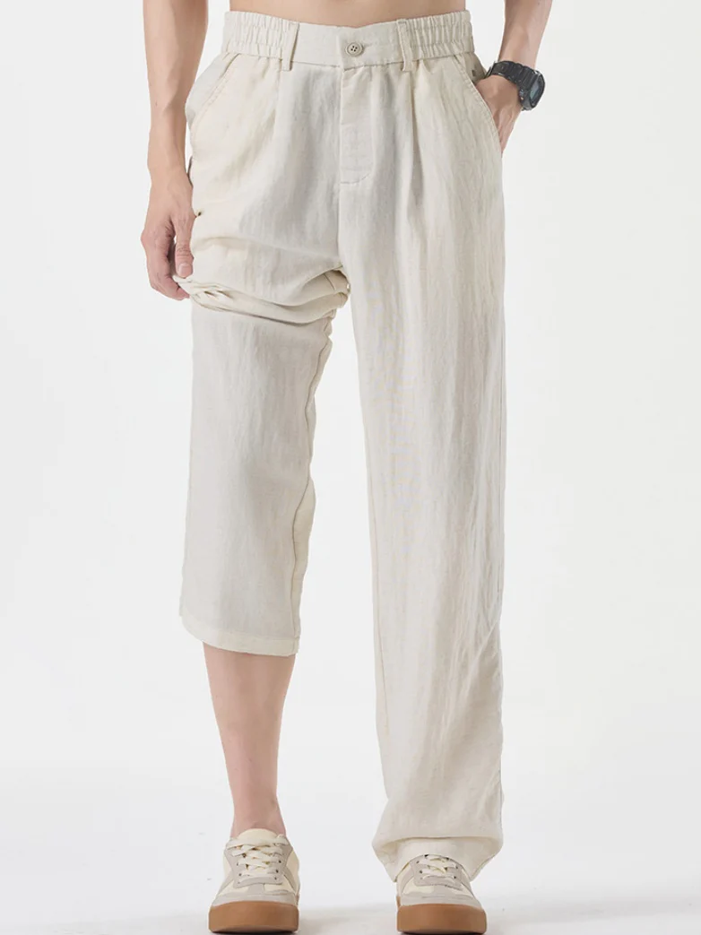Linen Blend Straight-fit Breathable Pants - Image 6