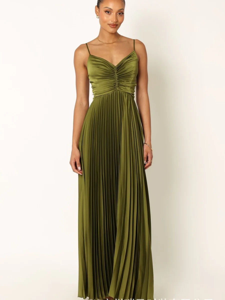 Camisoles Green Formal Dress Crimp Maxi Dresses - Image 3