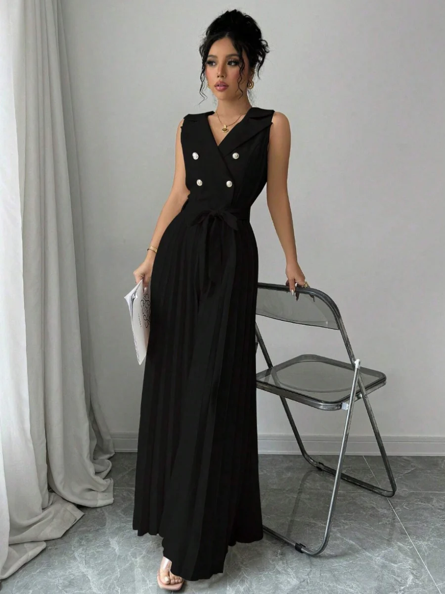 Commuting Suit Collar Pleated Pants Double-breasted Jumpsuits - Image 11