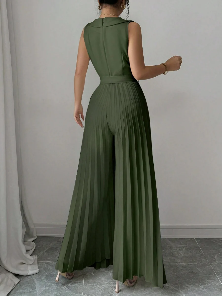 Commuting Suit Collar Pleated Pants Double-breasted Jumpsuits - Image 14