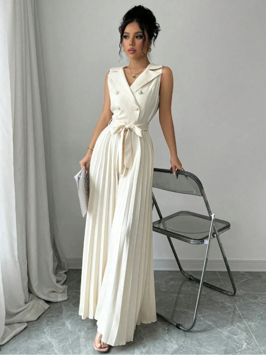 Commuting Suit Collar Pleated Pants Double-breasted Jumpsuits - Image 23