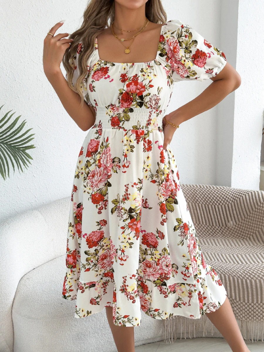 Ruffle Printed Vacation Off-shoulder Mini&Short Dresses - Image 2