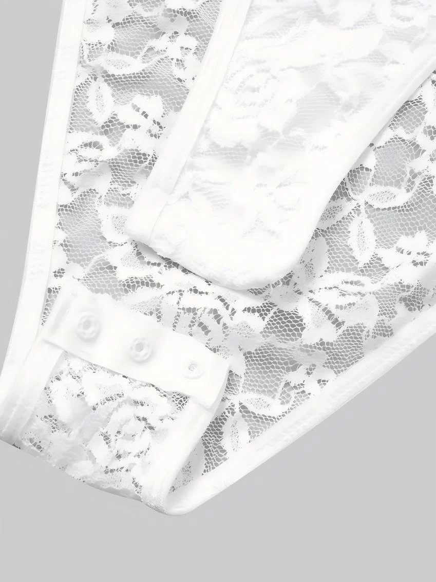 Lace Long Sleeve Perspective Slim Fit Bodysuit - Image 6