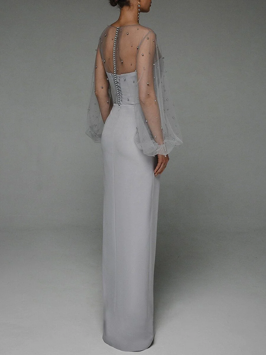 Pearl Mesh-paneled Sleeves Tube Top Maxi Dresses - Image 5