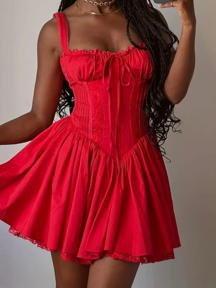 Trim Lace Bandage Big Swing Dating Mini&Short Dresses - Image 3