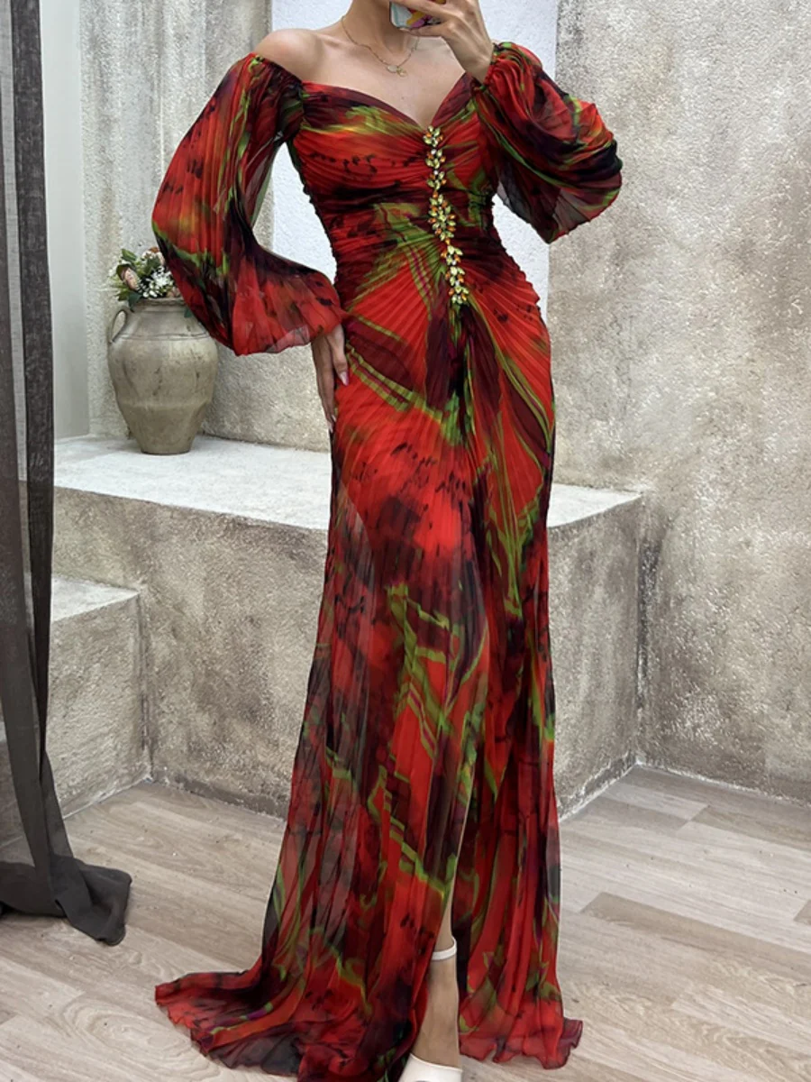 Crimp Long Sleeve Floral Printed Reunion Maxi Dresses - Image 13