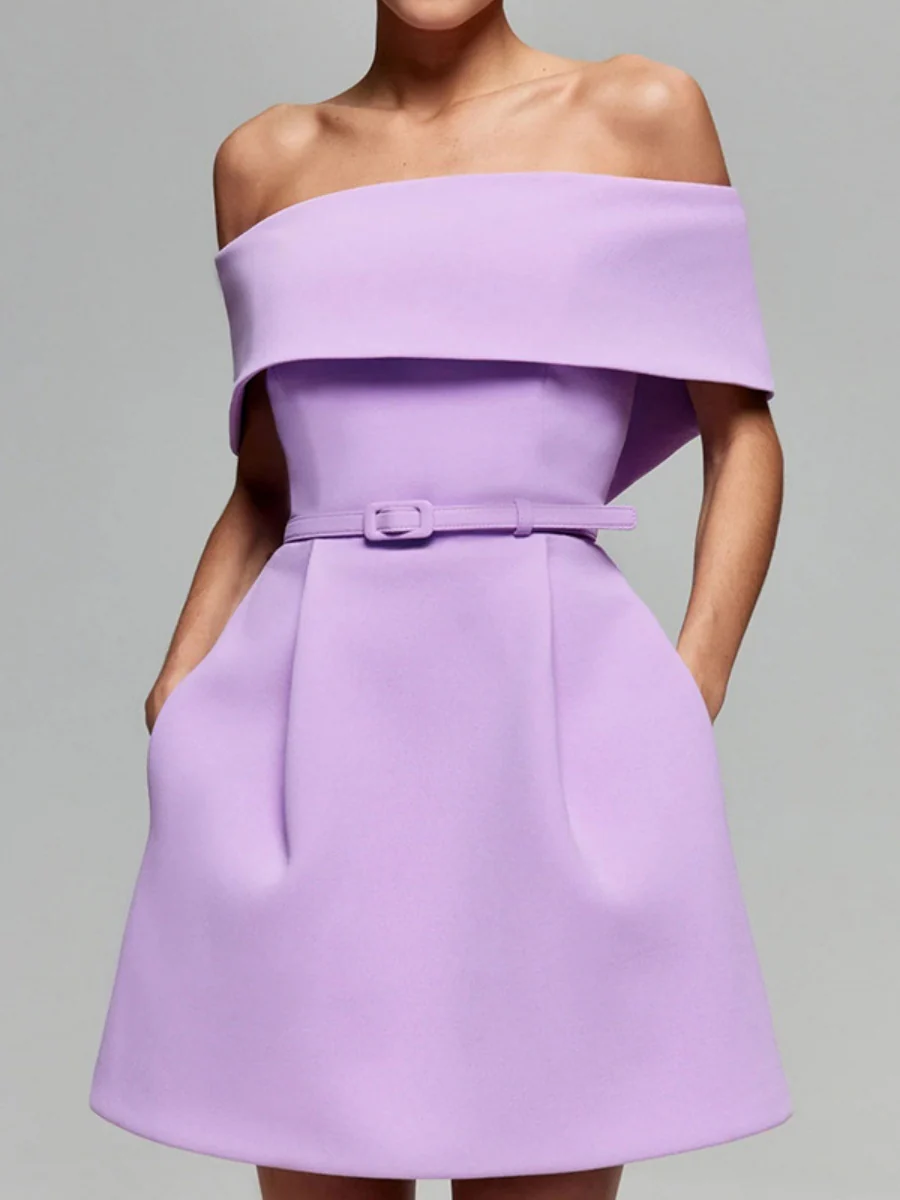 Off Shoulder Belts Formal Dress White Black Mini&Short Dresses - Image 12