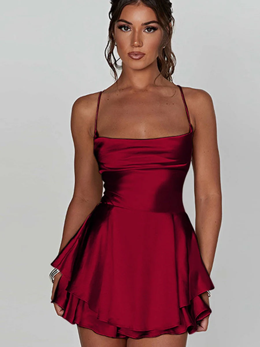 Camisoles Swing Collar Backless Drawstring Mini&Short Dresses - Image 10