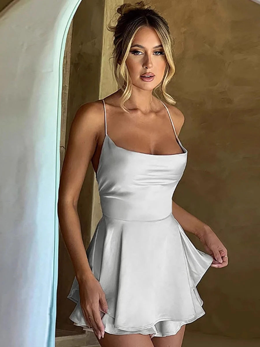 Camisoles Swing Collar Backless Drawstring Mini&Short Dresses - Image 14