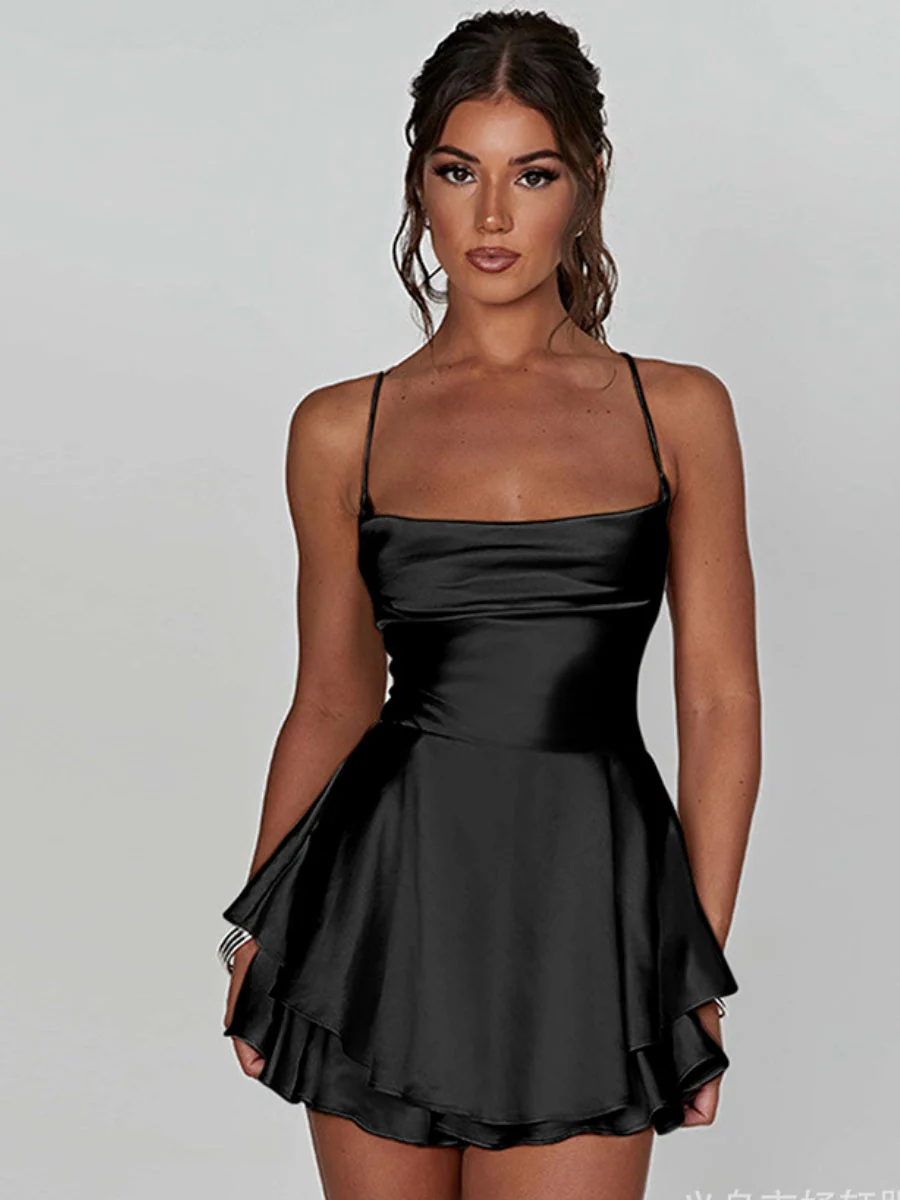 Camisoles Swing Collar Backless Drawstring Mini&Short Dresses - Image 34