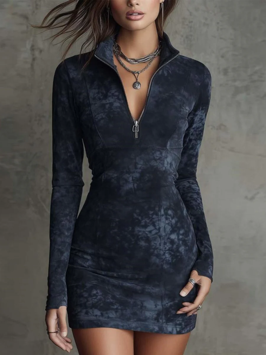 Tie-dye Hip-hugging V-neck Mini&Short Dresses - Image 3
