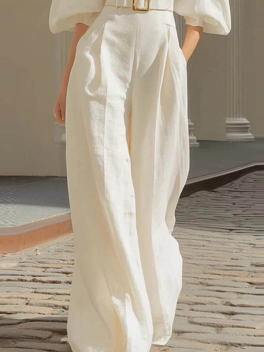 V-neck Loose-fit Belts Wide Leg Jumpsuits - Image 3