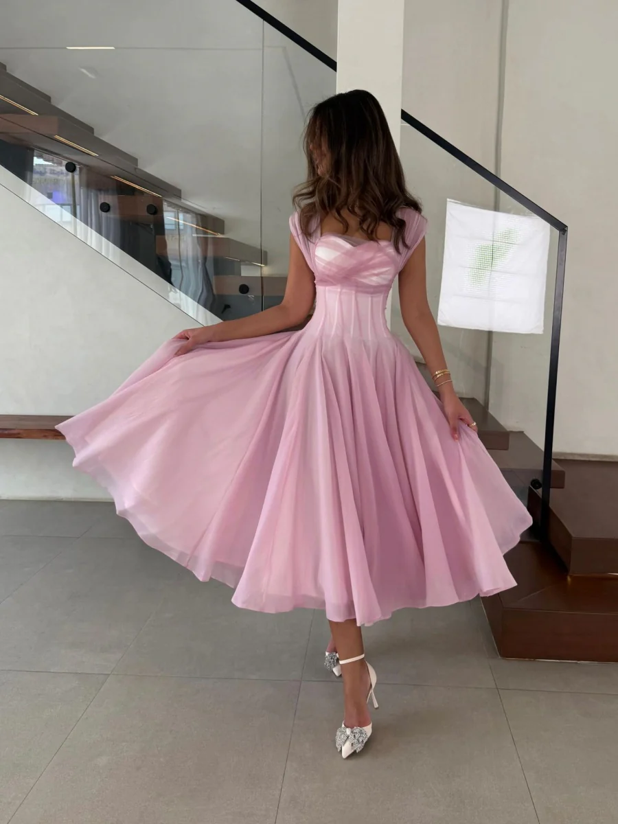 Mesh Splicing Waist Big Swing Maxi Dresses - Image 4