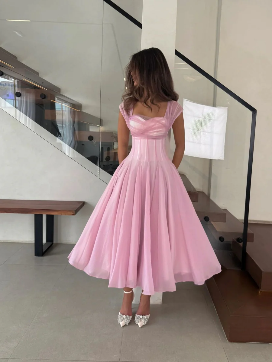 Mesh Splicing Waist Big Swing Maxi Dresses - Image 5