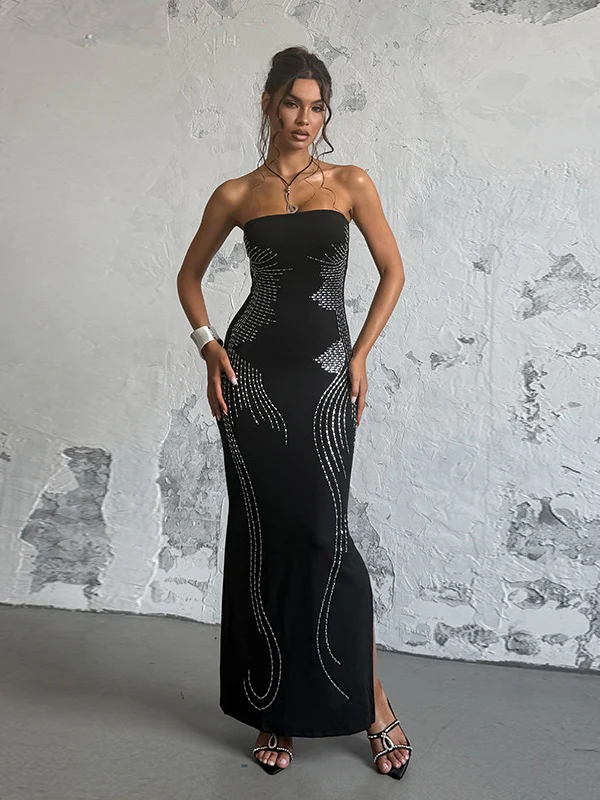 Angel Wings Slimming Rhinestone Strapless Long Dress - Image 4