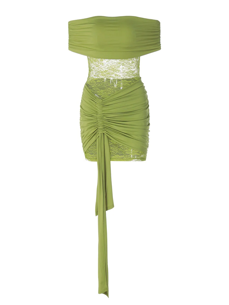 Off-the-shoulder Spliced Sheer Bodycon Short Dress With Straps - Image 8