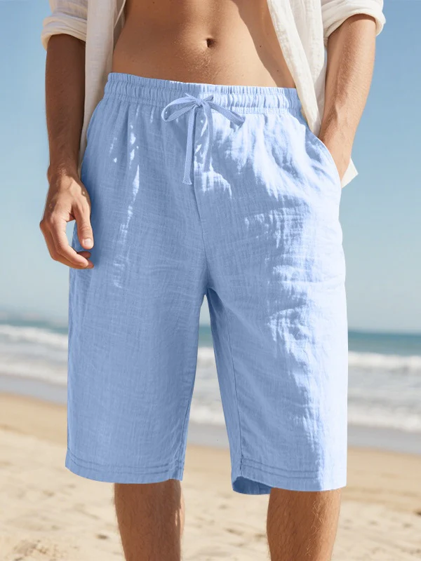 Flax Drawstring Breathable Beach 7 Points Shorts - Image 13
