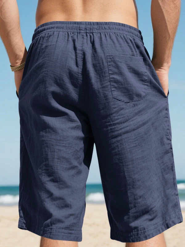 Flax Drawstring Breathable Beach 7 Points Shorts - Image 3