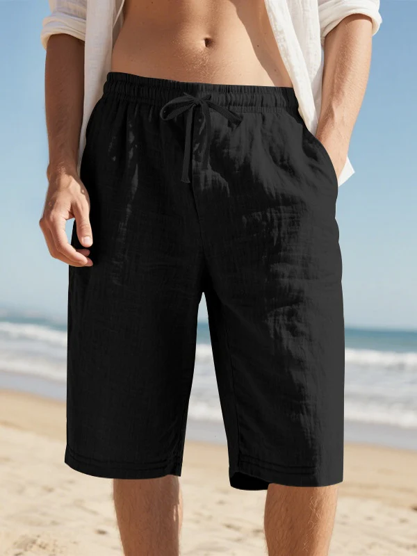 Flax Drawstring Breathable Beach 7 Points Shorts - Image 9