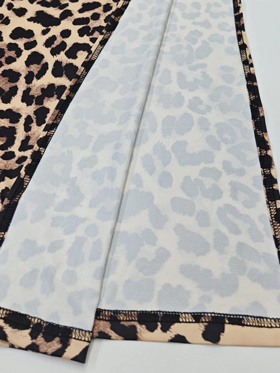 Chain Backless Camisoles Irregular High Slit Leopard Print Maxi Dresses - Image 9
