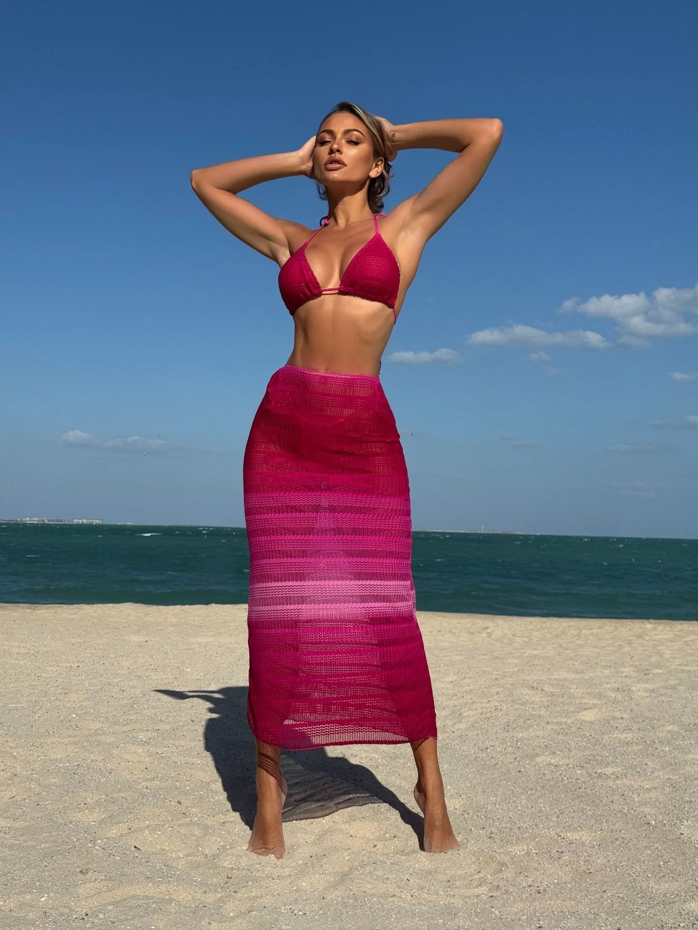 Gradient Mesh Bikini Beach Maxi Dress Three-piece Set - Image 5