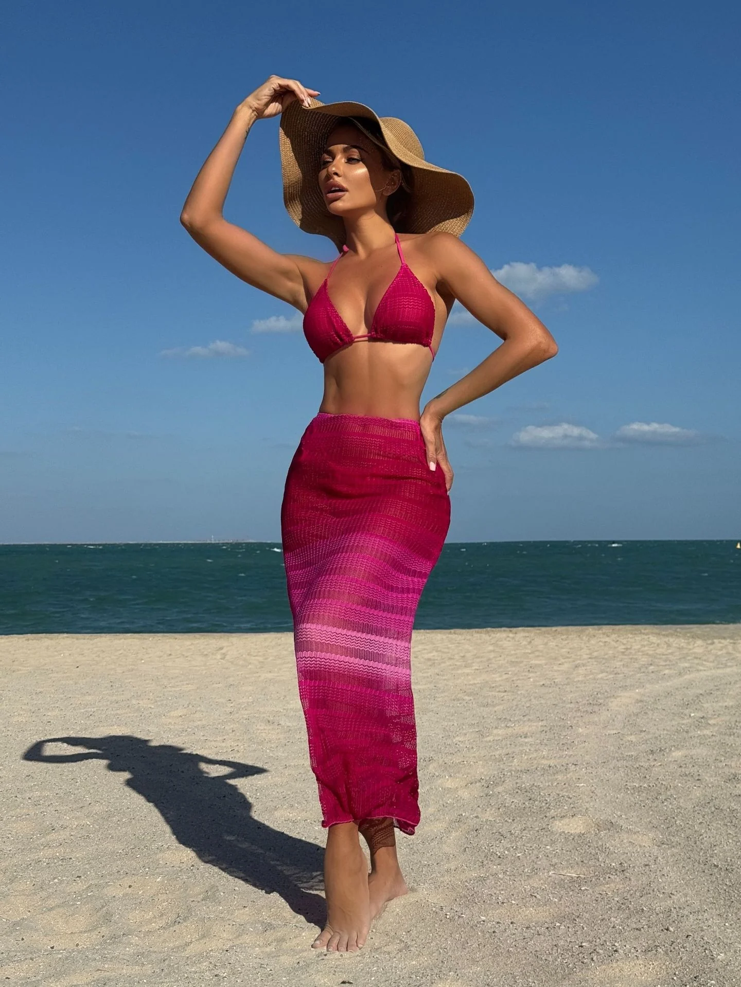 Gradient Mesh Bikini Beach Maxi Dress Three-piece Set - Image 6