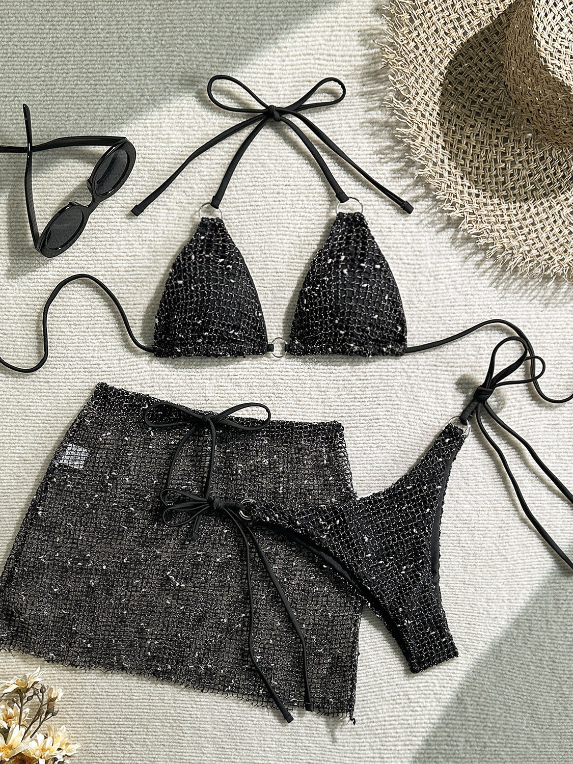 Mesh Sexy Strappy Swimsuit Bikini Three-Piece Set - Image 19